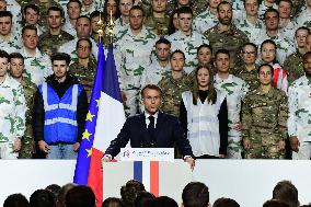Macron Visits The 27th Mountain Infantry Brigade - Varces