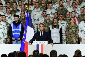 Macron Visits The 27th Mountain Infantry Brigade - Varces