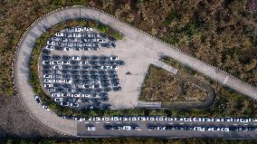 New Energy Vehicles Parked in Liangjiang New Area in Chongqing