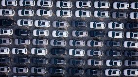 New Energy Vehicles Parked in Liangjiang New Area in Chongqing