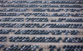New Energy Vehicles Parked in Liangjiang New Area in Chongqing