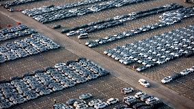 New Energy Vehicles Parked in Liangjiang New Area in Chongqing