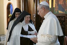 Pope Leo XIV Visits Carmelite Sisters In Harissa - Lebanon
