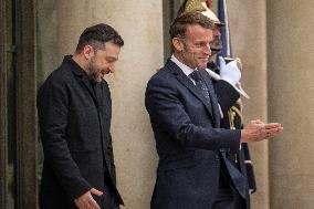 Macron And Zelensky After Meeting - Paris