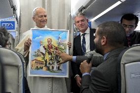 Pope Leo XIV Speaks To Press Aboard the Plane Back From Lebanon