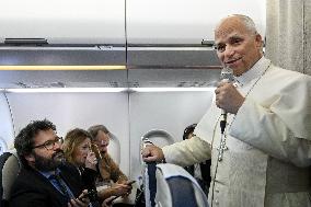 Pope Leo XIV Speaks To Press Aboard the Plane Back From Lebanon