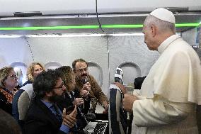 Pope Leo XIV Speaks To Press Aboard the Plane Back From Lebanon