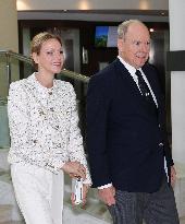 NO TABLOIDS - Prince Albert and Princess Charlene with Friendship Group of Monegasque Elders - Monaco