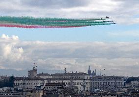Italian Aerobatic Squad Frecce Tricolori Flies Over Rome - Italy