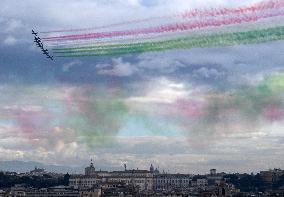 Italian Aerobatic Squad Frecce Tricolori Flies Over Rome - Italy