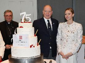 NO TABLOIDS - Prince Albert and Princess Charlene with Friendship Group of Monegasque Elders - Monaco