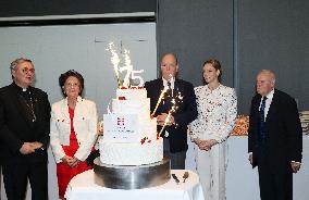 NO TABLOIDS - Prince Albert and Princess Charlene with Friendship Group of Monegasque Elders - Monaco