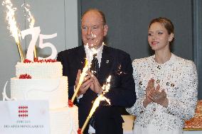 NO TABLOIDS - Prince Albert and Princess Charlene with Friendship Group of Monegasque Elders - Monaco