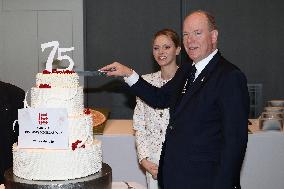 NO TABLOIDS - Prince Albert and Princess Charlene with Friendship Group of Monegasque Elders - Monaco