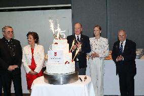 NO TABLOIDS - Prince Albert and Princess Charlene with Friendship Group of Monegasque Elders - Monaco