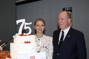 NO TABLOIDS - Prince Albert and Princess Charlene with Friendship Group of Monegasque Elders - Monaco