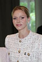 NO TABLOIDS - Prince Albert and Princess Charlene with Friendship Group of Monegasque Elders - Monaco