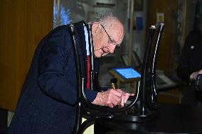 NOBEL CHAIRS ARE SIGNED BY THE PRIZE WINNERS