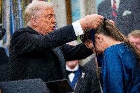 President Donald Trump Awards 2025 Kennedy Center Honorees With Medallions