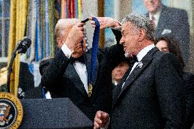 President Donald Trump Awards 2025 Kennedy Center Honorees With Medallions