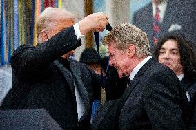 President Donald Trump Awards 2025 Kennedy Center Honorees With Medallions