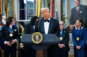 President Donald Trump Awards 2025 Kennedy Center Honorees With Medallions
