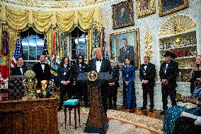 President Donald Trump Awards 2025 Kennedy Center Honorees With Medallions