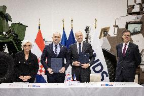 French Defence Minister and Croatia's Defence Minister visit the military defence system supplier KNDS - Versailles AJ