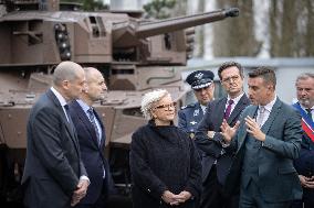 French Defence Minister and Croatia's Defence Minister visit the military defence system supplier KNDS - Versailles AJ