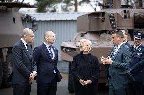 French Defence Minister and Croatia's Defence Minister visit the military defence system supplier KNDS - Versailles AJ