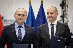 French Defence Minister and Croatia's Defence Minister visit the military defence system supplier KNDS - Versailles AJ