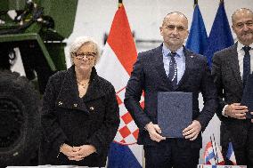 French Defence Minister and Croatia's Defence Minister visit the military defence system supplier KNDS - Versailles AJ