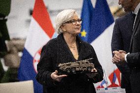 French Defence Minister and Croatia's Defence Minister visit the military defence system supplier KNDS - Versailles AJ