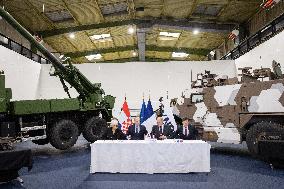 French Defence Minister and Croatia's Defence Minister visit the military defence system supplier KNDS - Versailles AJ