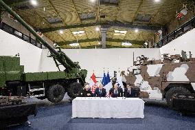 French Defence Minister and Croatia's Defence Minister visit the military defence system supplier KNDS - Versailles AJ