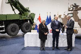 French Defence Minister and Croatia's Defence Minister visit the military defence system supplier KNDS - Versailles AJ