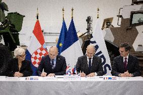 French Defence Minister and Croatia's Defence Minister visit the military defence system supplier KNDS - Versailles AJ