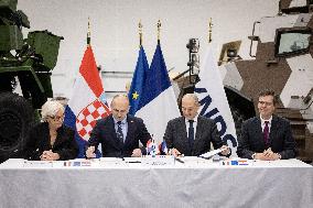 French Defence Minister and Croatia's Defence Minister visit the military defence system supplier KNDS - Versailles AJ