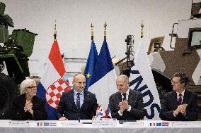French Defence Minister and Croatia's Defence Minister visit the military defence system supplier KNDS - Versailles AJ