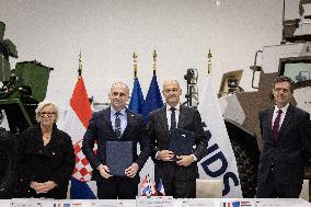 French Defence Minister and Croatia's Defence Minister visit the military defence system supplier KNDS - Versailles AJ