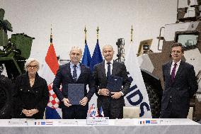 French Defence Minister and Croatia's Defence Minister visit the military defence system supplier KNDS - Versailles AJ