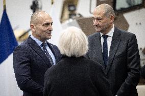 French Defence Minister and Croatia's Defence Minister visit the military defence system supplier KNDS - Versailles AJ