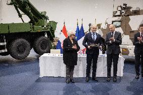 French Defence Minister and Croatia's Defence Minister visit the military defence system supplier KNDS - Versailles AJ