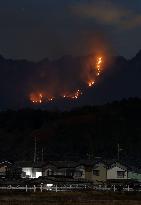 Forest fire on Mt. Myogi in eastern Japan