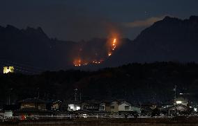 Forest fire on Mt. Myogi in eastern Japan
