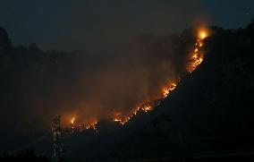 Forest fire on Mt. Myogi in eastern Japan