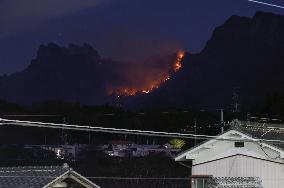 Forest fire on Mt. Myogi in eastern Japan