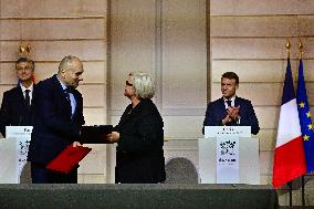 President Macron And PM Plenkovic Signing Ceremony - Paris
