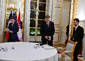 President Macron And PM Plenkovic Meeting - Paris