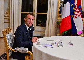 President Macron And PM Plenkovic Meeting - Paris
